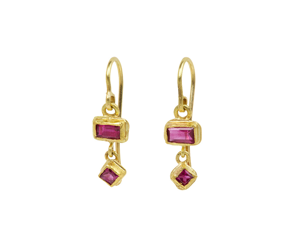 Lovely Small Ruby Double Drop Earrings