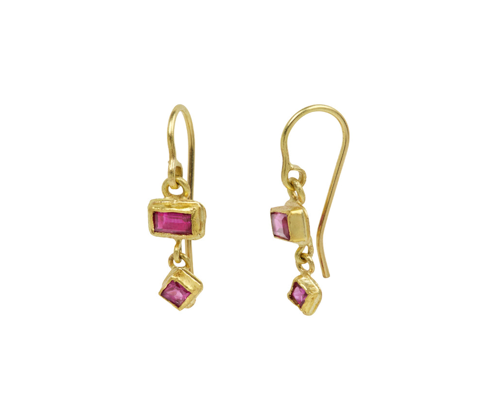 Lovely Small Ruby Double Drop Earrings