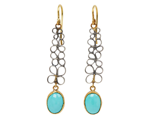 Silver and Turquoise Flowery Drop Earrings