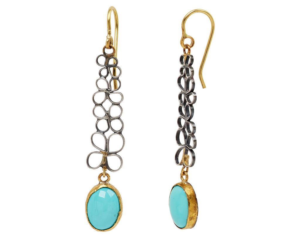 Silver and Turquoise Flowery Drop Earrings