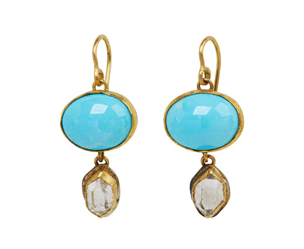 Persian Turquoise and Herkimer Diamond Drop Earrings