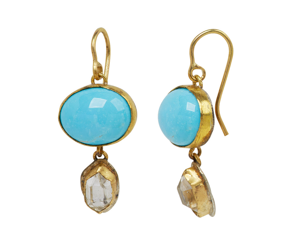 Persian Turquoise and Herkimer Diamond Drop Earrings