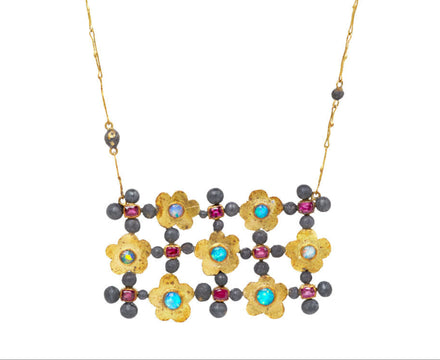Ruby and Opal Cosmic Textile Necklace