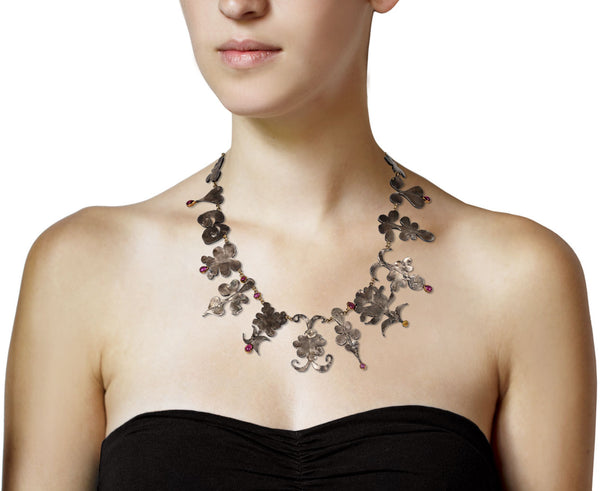 Judy Geib Silver and Pink Tourmaline Shape Necklace