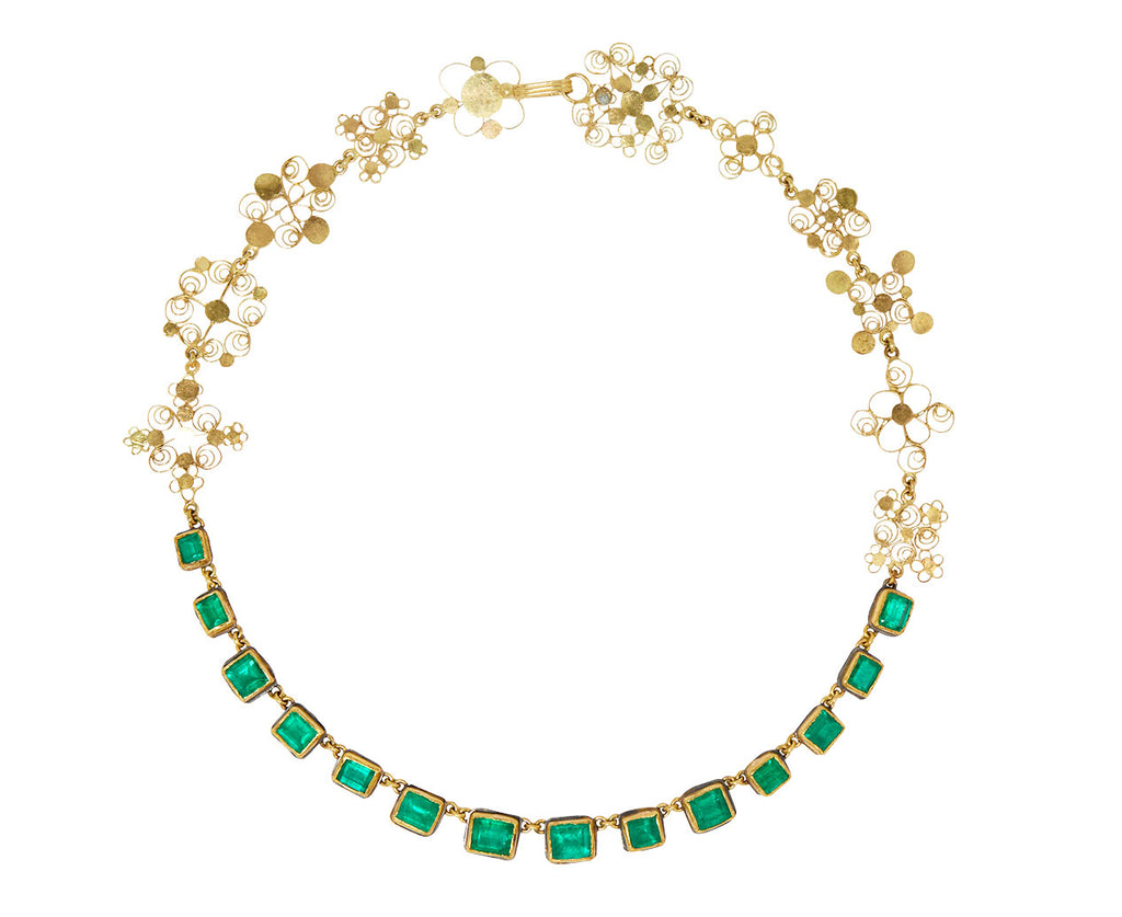 Lovely Colombian Emerald and Silly Gold Back Necklace