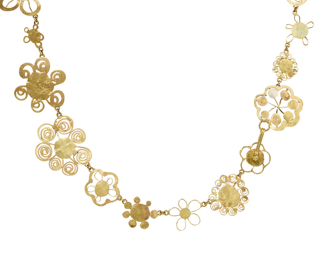 Gold Flowery Necklace with Lovely Green Emerald Center