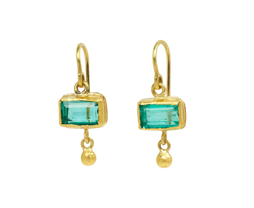 Rectangular Colombian Emerald and Ball Drop Earrings