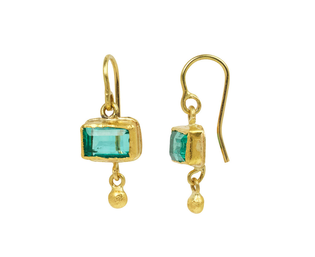 Rectangular Colombian Emerald and Ball Drop Earrings