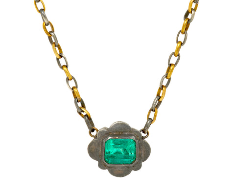 Silver and Lovely Colombian Emerald Pendant Necklace