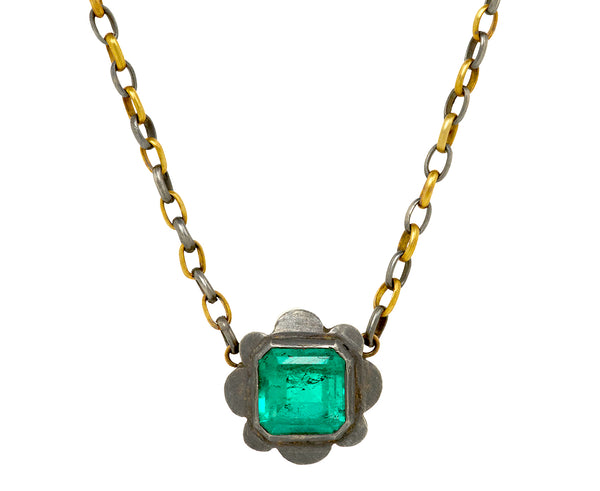 Judy Geib Silver and Lovely Clear Colombian Emerald Pendant Necklace