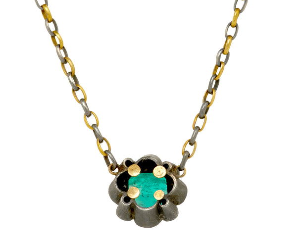Judy Geib Silver and Lovely Clear Colombian Emerald Pendant Necklace