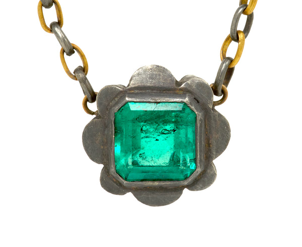 Judy Geib Silver and Lovely Clear Colombian Emerald Pendant Necklace