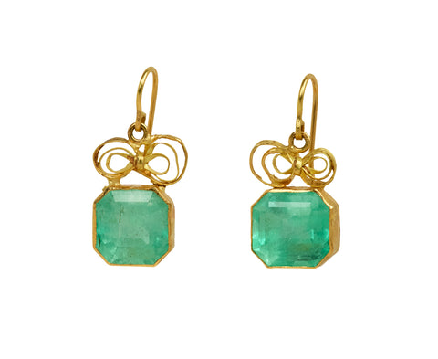 Judy Geib Lovely Bright Square Colombian Emerald Bow Top Earrings
