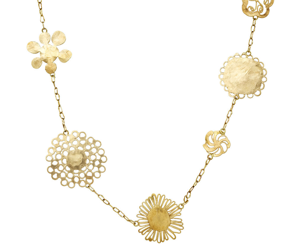 Tea Length Gold Flowery Necklace