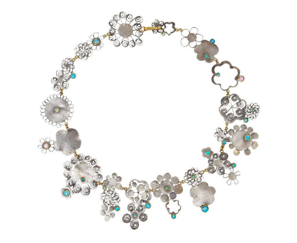 Silver and Opal Flowery Necklace
