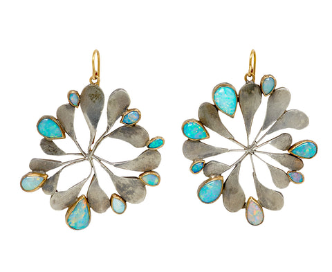 Silver and Opal Seaweed Earrings
