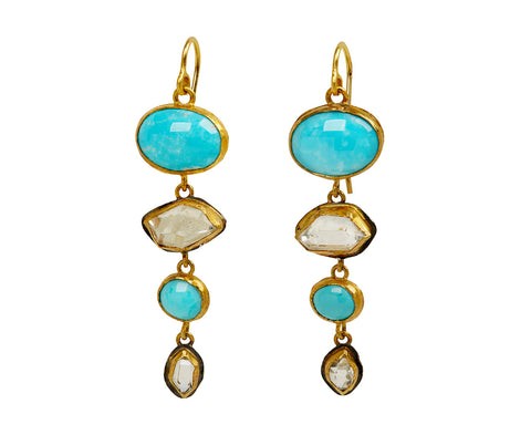 Herkimer Diamond and Persian Turquoise Drop Earrings