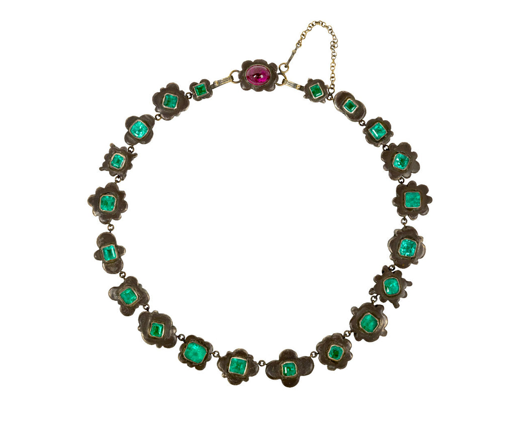 Emerald and Silver Medieval Folkloric Necklace
