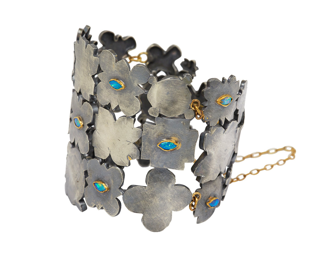 Silver and Opal Medieval Folklorish Cuff Bracelet