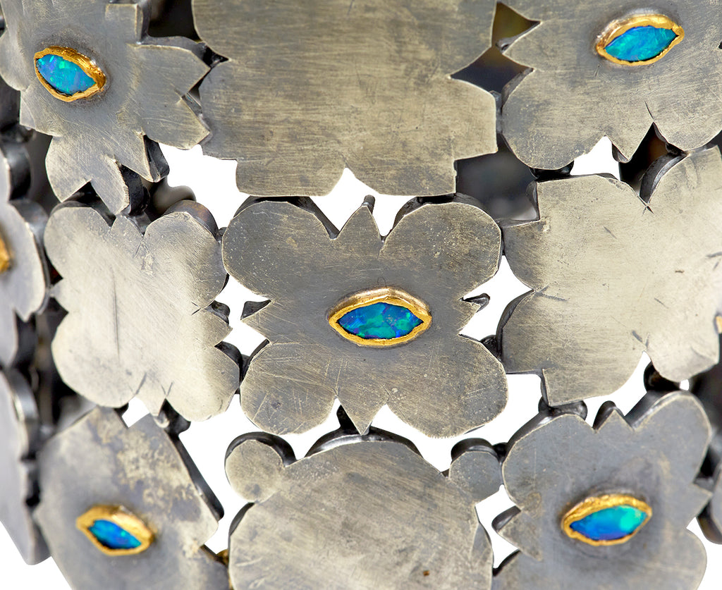 Silver and Opal Medieval Folklorish Cuff Bracelet