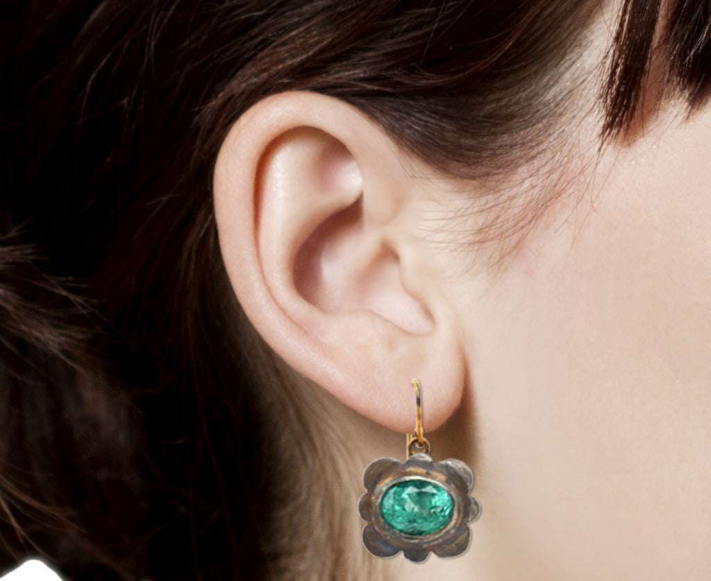 Mismatched Emerald Medieval Folkloric Earrings