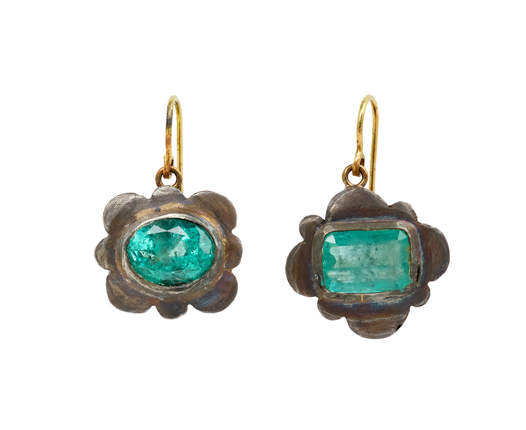 Mismatched Emerald Medieval Folkloric Earrings