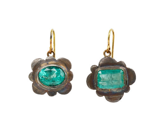 Mismatched Emerald Medieval Folkloric Earrings