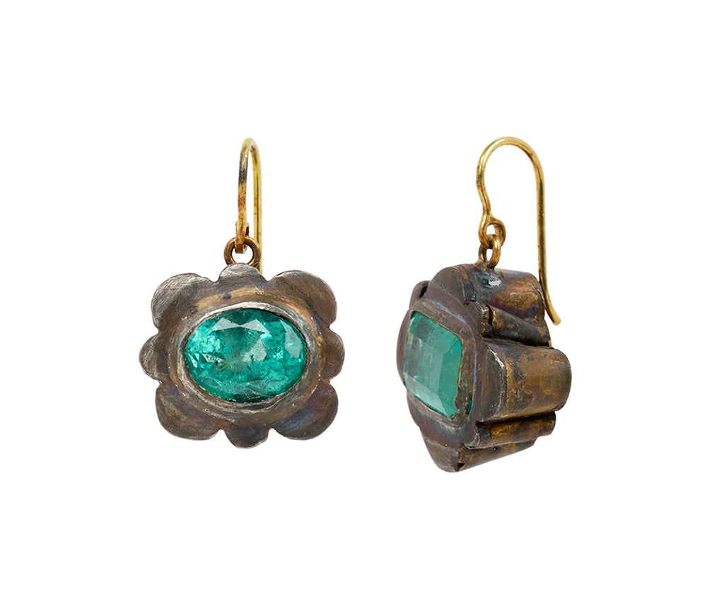 Mismatched Emerald Medieval Folkloric Earrings