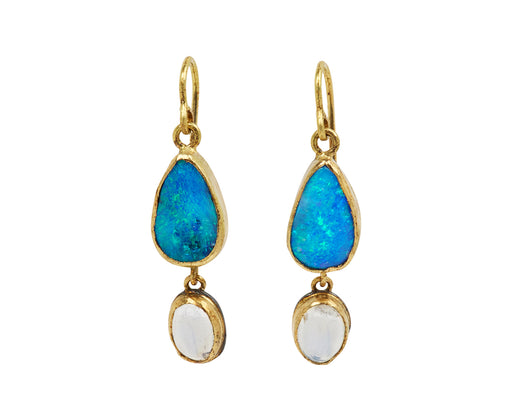 Pretty Pear Shaped Opal and Moonstone Earrings