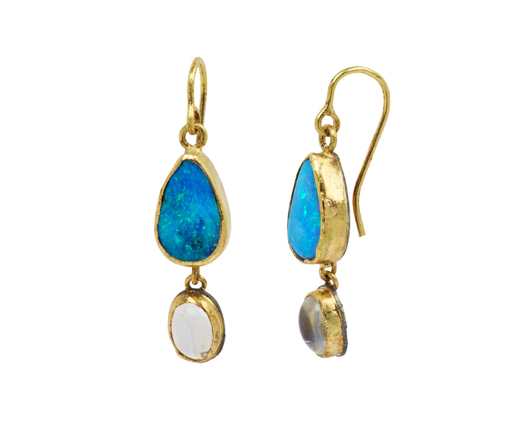 Pretty Pear Shaped Opal and Moonstone Earrings