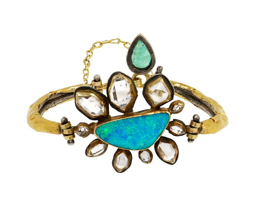 Gorgeous Boulder Opal and Herkimer Flower Cuff Bracelet