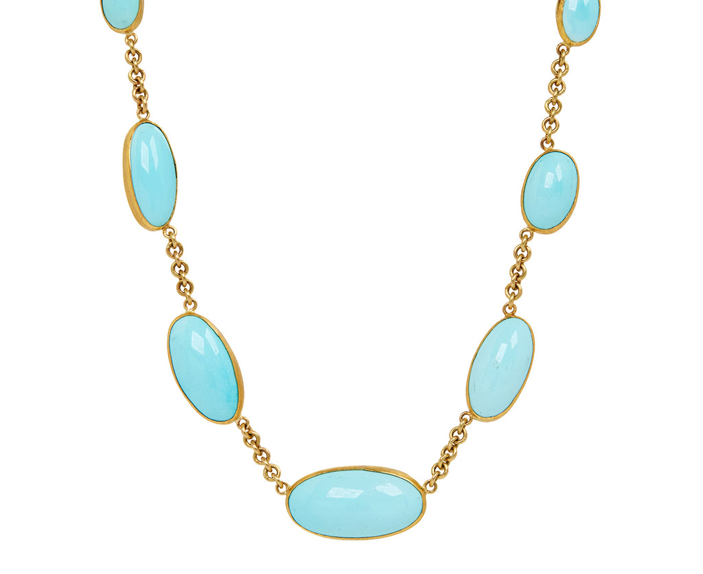 Plump Persian Turquoise Necklace with Aquamarine and Moonstone Clasp