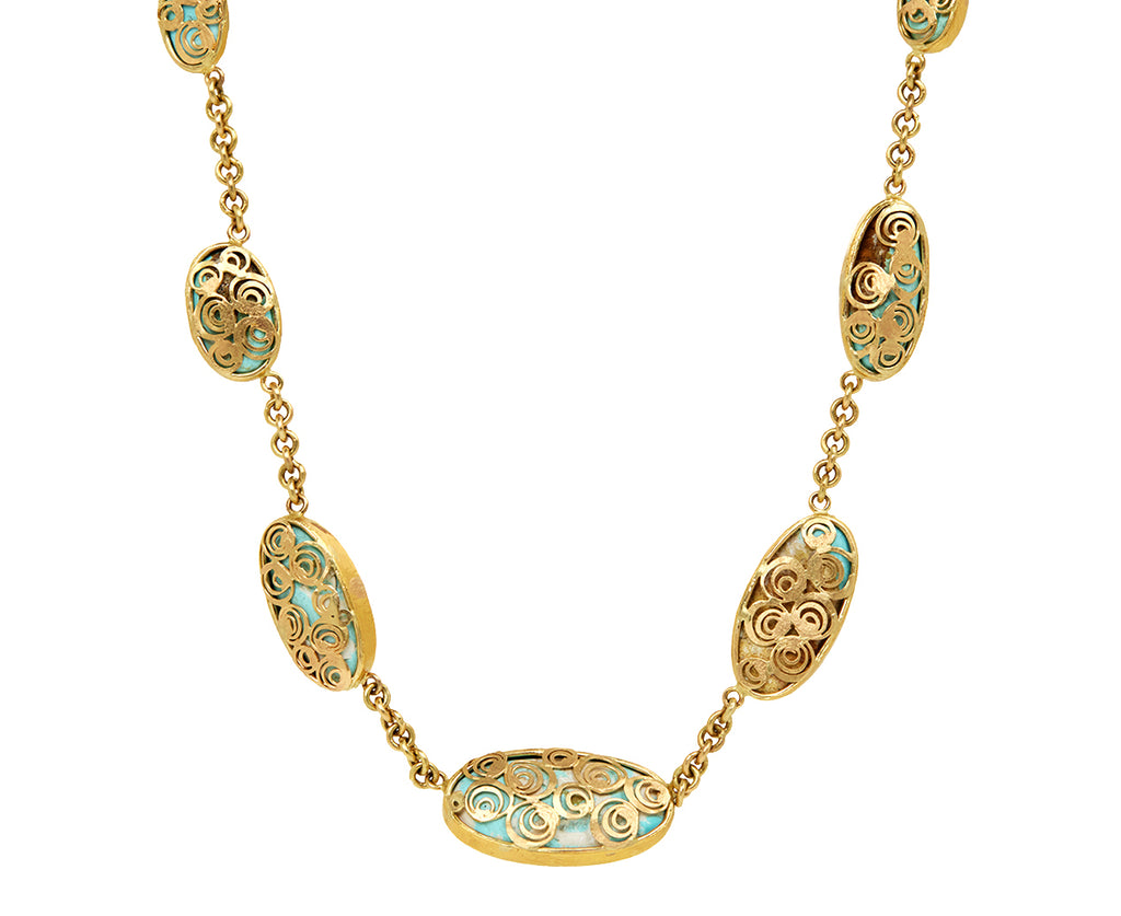 Plump Persian Turquoise Necklace with Aquamarine and Moonstone Clasp