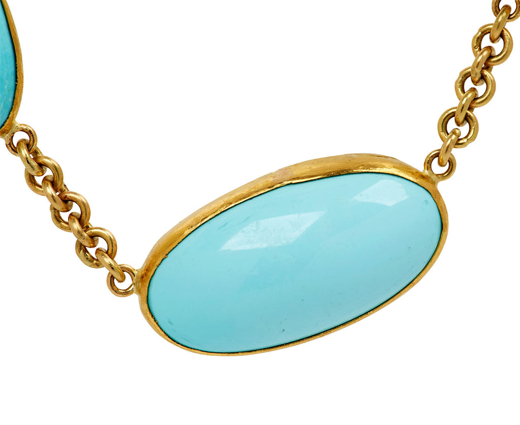 Plump Persian Turquoise Necklace with Aquamarine and Moonstone Clasp