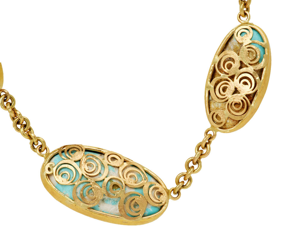 Plump Persian Turquoise Necklace with Aquamarine and Moonstone Clasp