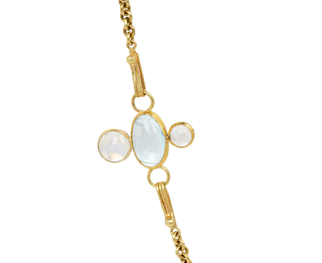 Plump Persian Turquoise Necklace with Aquamarine and Moonstone Clasp