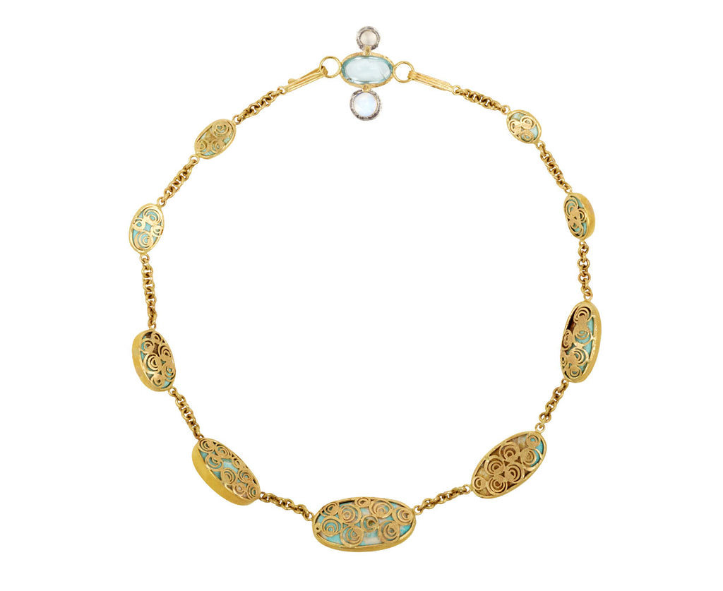Plump Persian Turquoise Necklace with Aquamarine and Moonstone Clasp