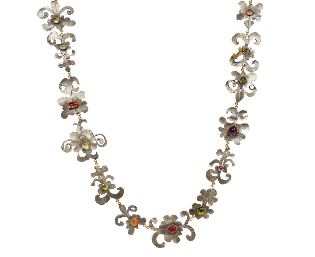 Silver Full Shape and Mixed Gem Necklace