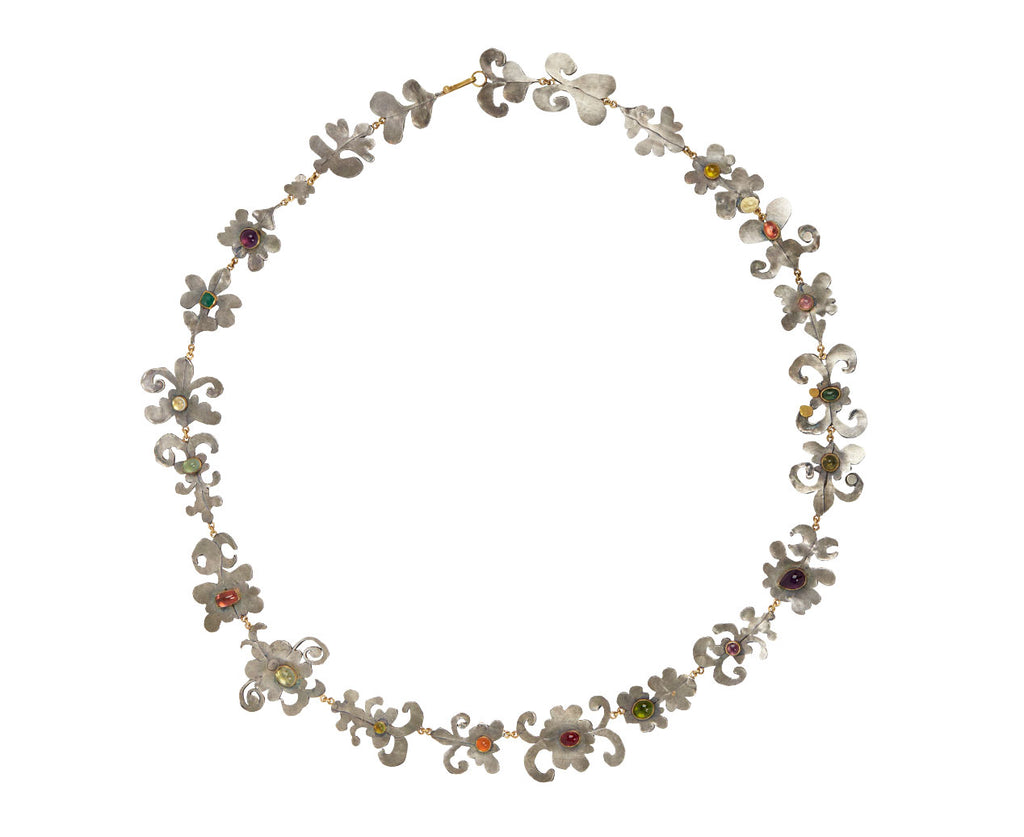 Silver Full Shape and Mixed Gem Necklace