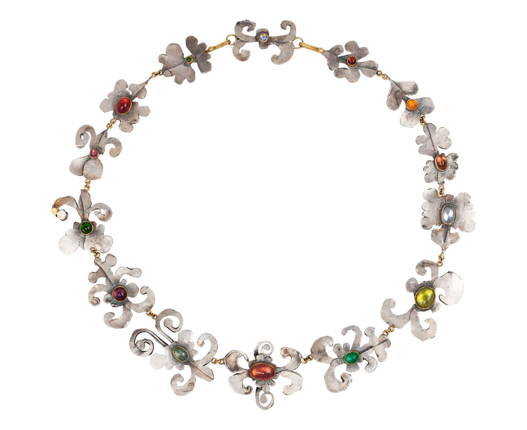 Pretty Silver Shape and Multi Stone Necklace