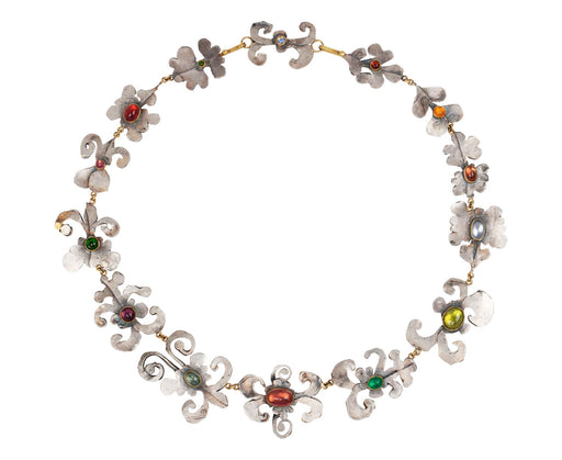 Pretty Silver Shape and Multi Stone Necklace
