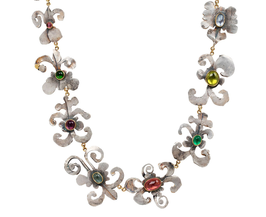 Pretty Silver Shape and Multi Stone Necklace