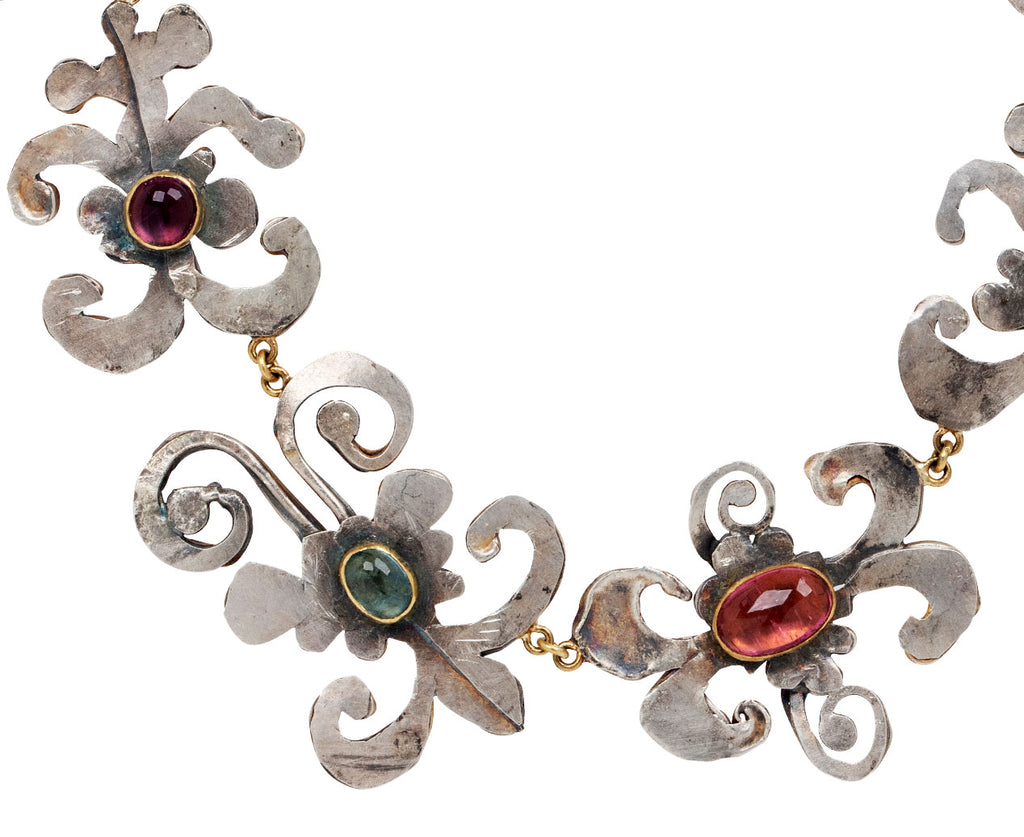 Pretty Silver Shape and Multi Stone Necklace