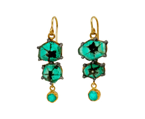 Lovely Trapiche Emeralds with Small Emerald Double Drop Earrings