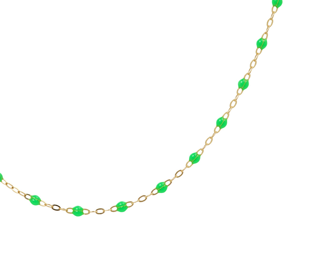 Gigi Clozeau Short Neon Green Resin Beaded Necklace - Closeup