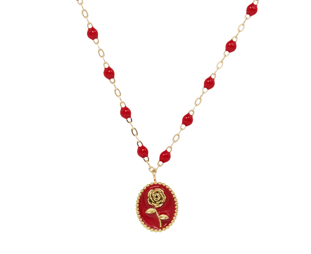 Gigi Clozeau Poppy Red Resin Rose Pendant Necklace