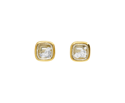 Square White Diamond Kaleidoscope Stud Earrings