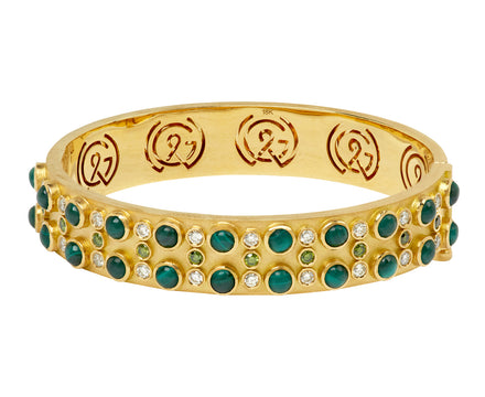 Malachite Trio Stone Cabochon Bangle Bracelet