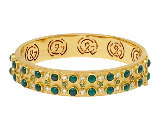 Malachite Trio Stone Cabochon Bangle Bracelet