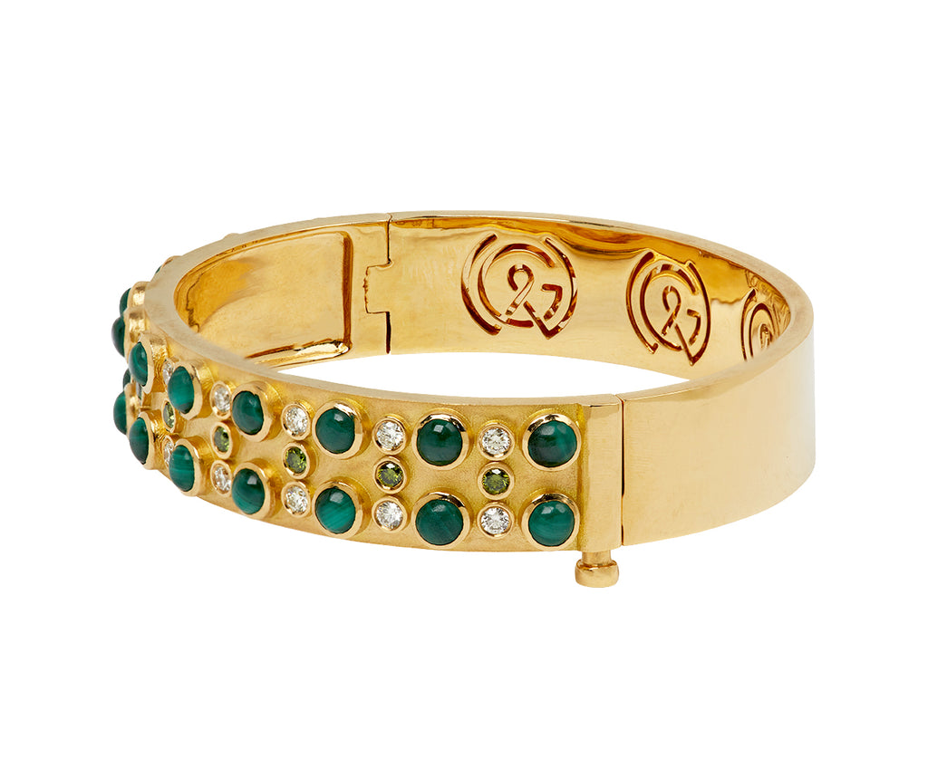 Malachite Trio Stone Cabochon Bangle Bracelet